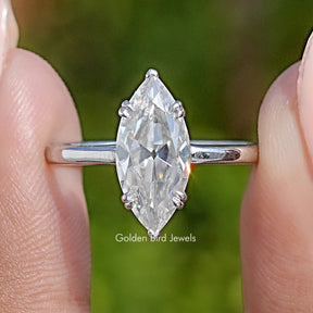 Front View of Near Colorless Old Mine Marquise Moissanite Ring