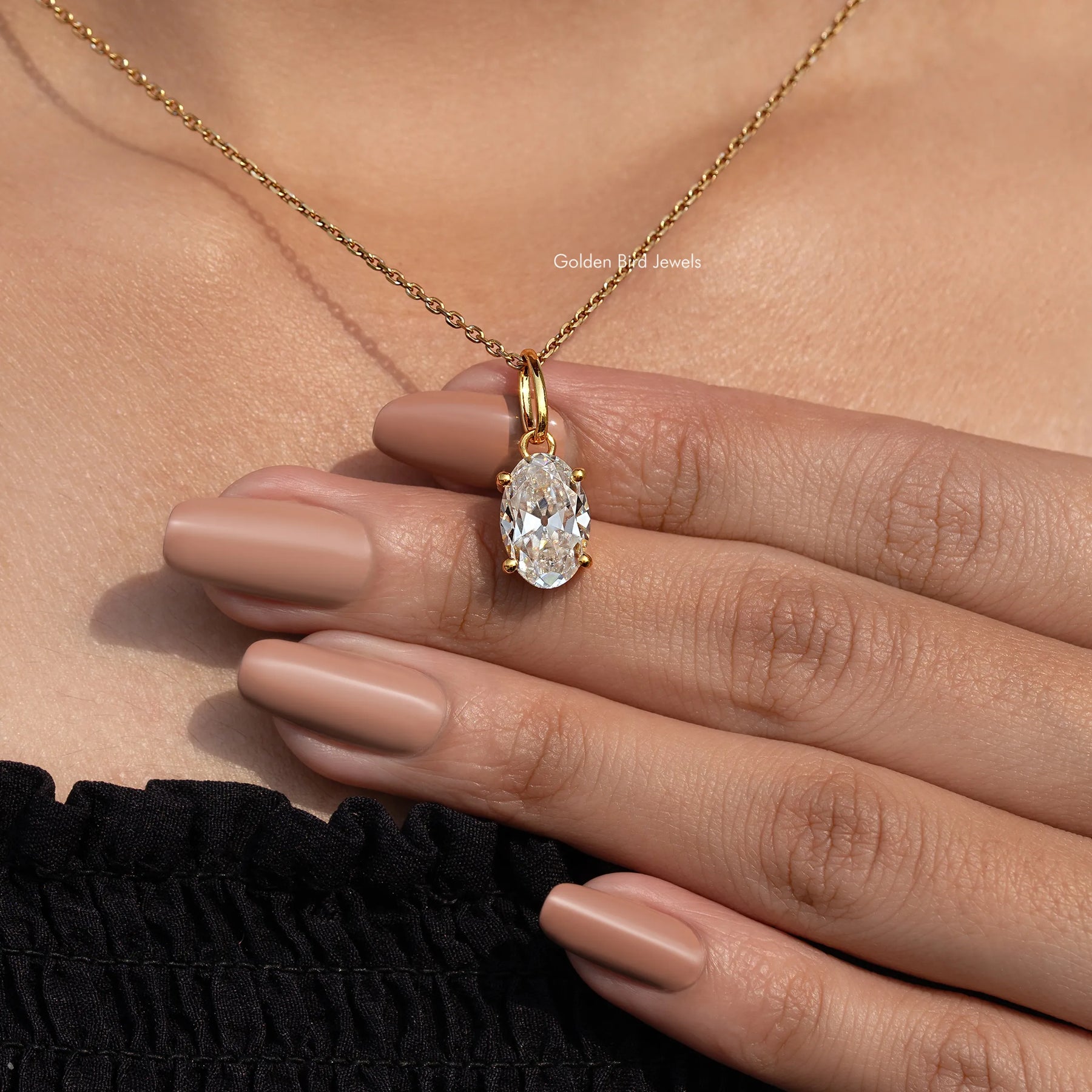 Side View Of Old Mine Oval Moissanite Pendant