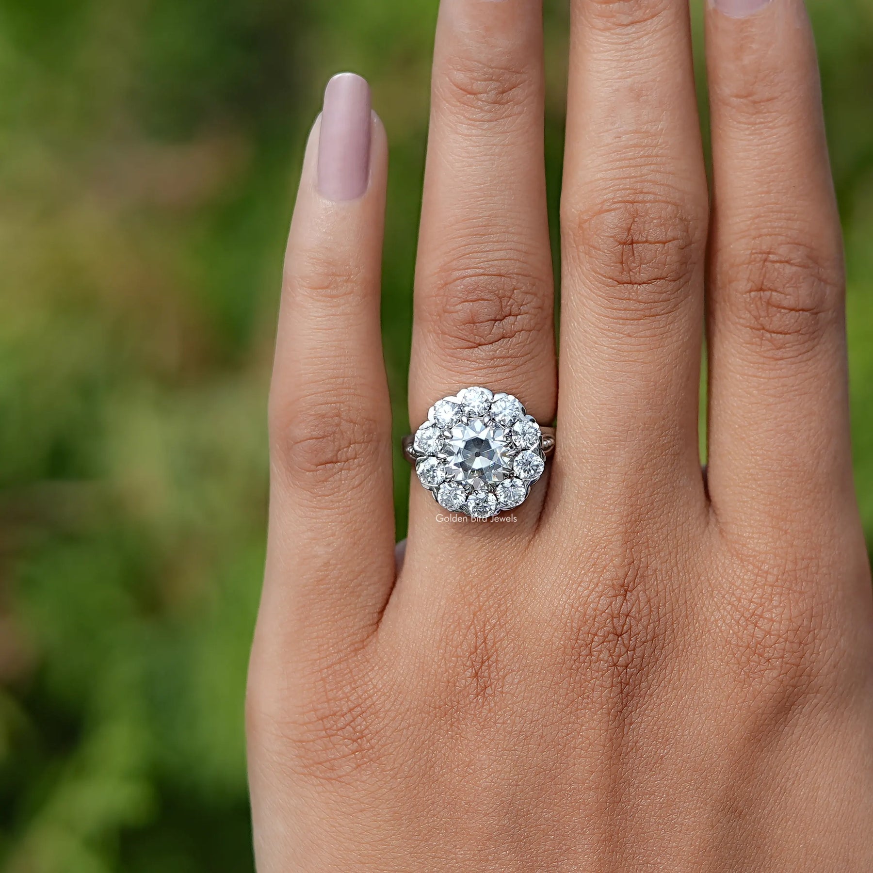 Old European Round Cut Moissanite Halo Ring