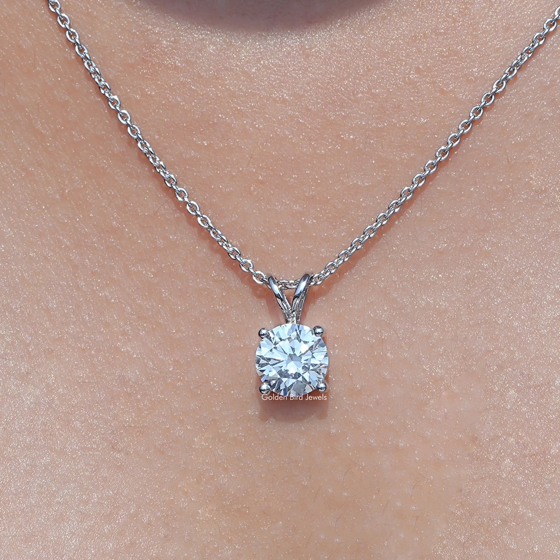 Close up view of Round Shaped Lab Diamond Solitaire Pendant