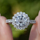 Front view of Old European Round Lab Diamond Halo Accent Ring in two fingers 