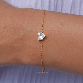 Close up View of Heart Shaped Diamond Solitaire Chain Bracelet