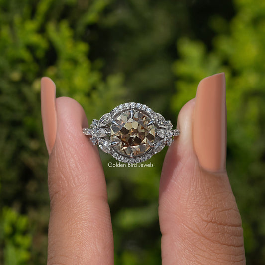 Old European Round Cut Halo Cluster Ring