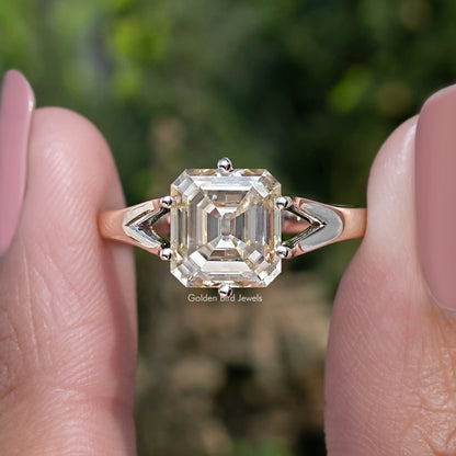 Yellow Moissanite Old Mine Asscher Split Shank Ring