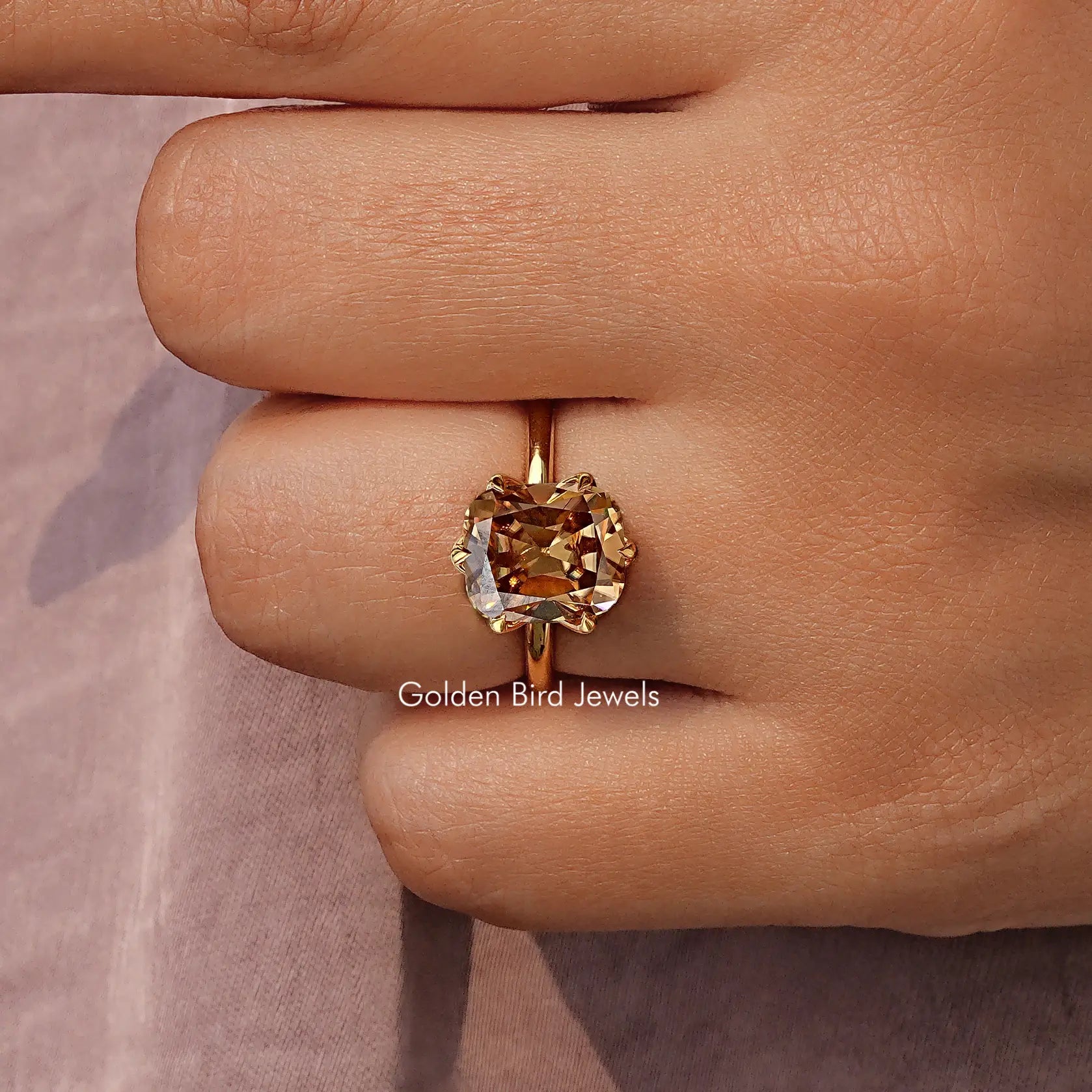 Old Mine Cushion Cut Solitaire Decorative Moissanite Prong Set Ring