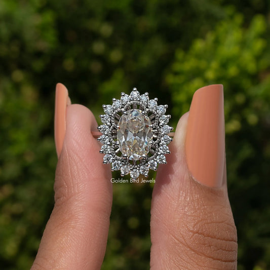 Old Mine Oval Cut Moissanite Halo Ring