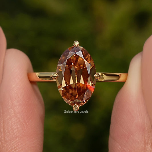 Champagne Old Mine Oval Cut Moissanite Solitaire Ring