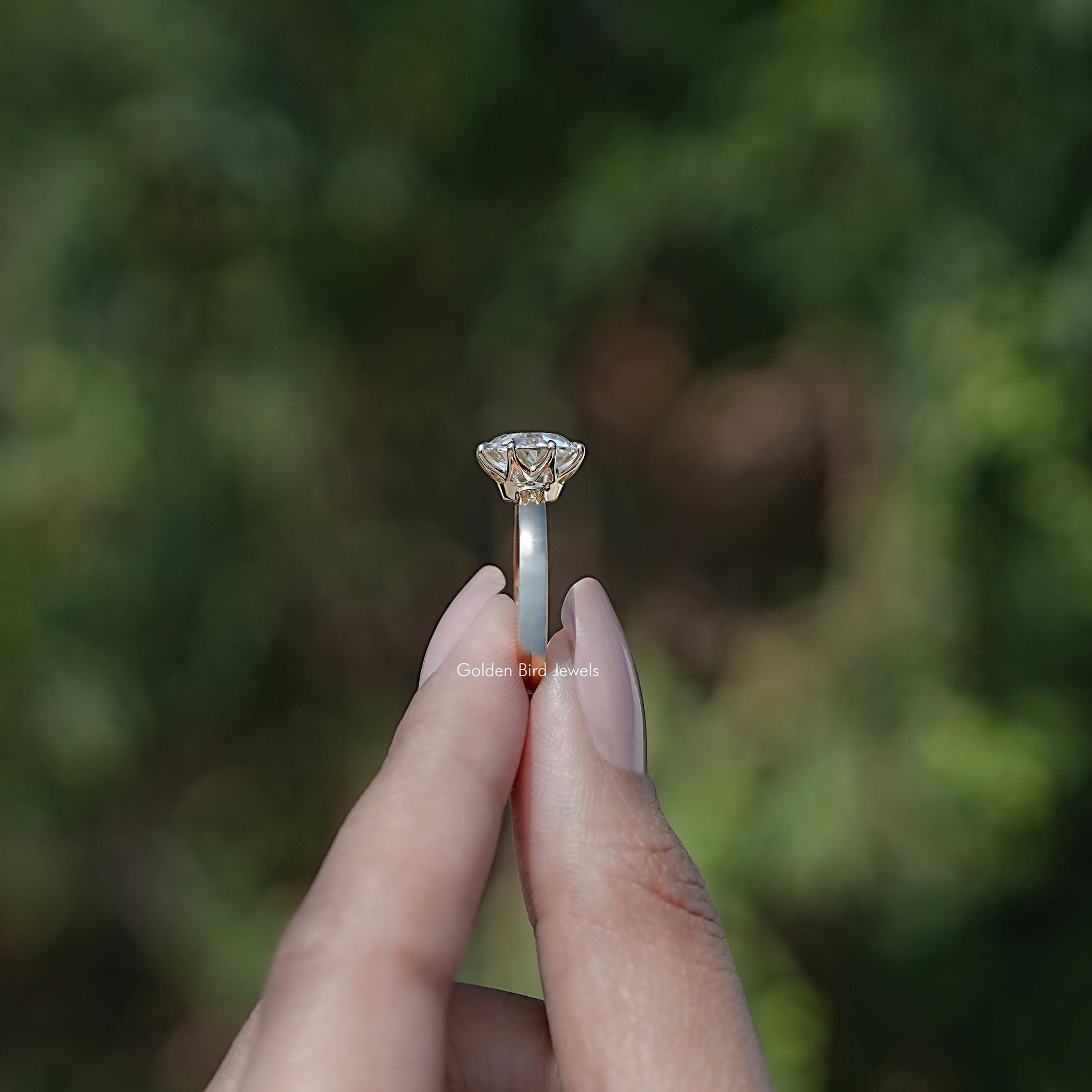 Side View Of Round Moissanite Solitaire Ring