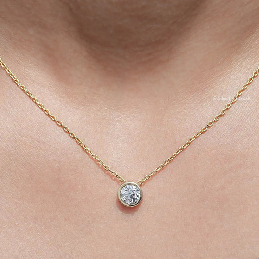 Front View of Old European Cut Round Lab Diamond Pendant