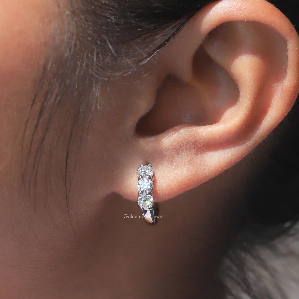 OEC Round Moissanite White Gold Hoop Earring