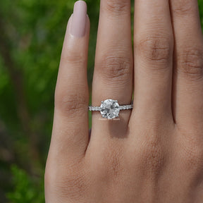 Front View of Old European Round Cut Diamond Ring In White Gold