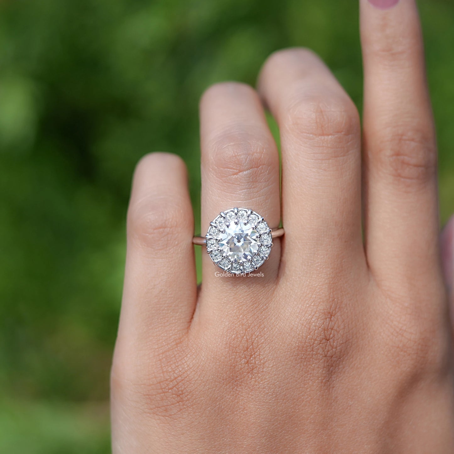 Old European Round Cut Moissanite Halo Bridal Ring