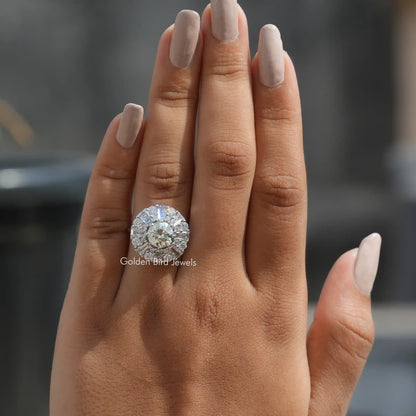 Old European Round Cut Moissanite Ring In Finger