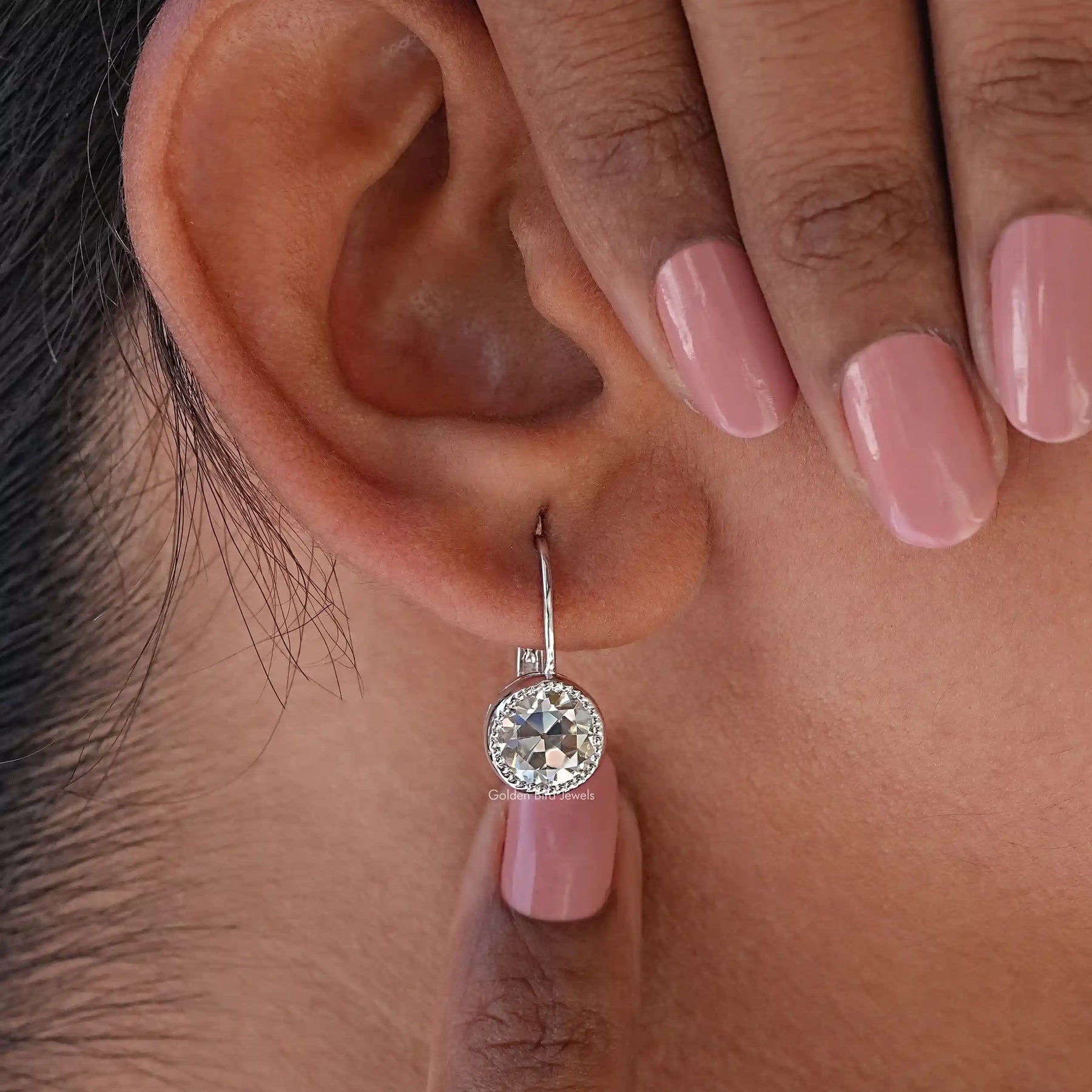 [Old European Round Cut Moissanite Drop Dangle Earrings]-[Golden Bird Jewels]