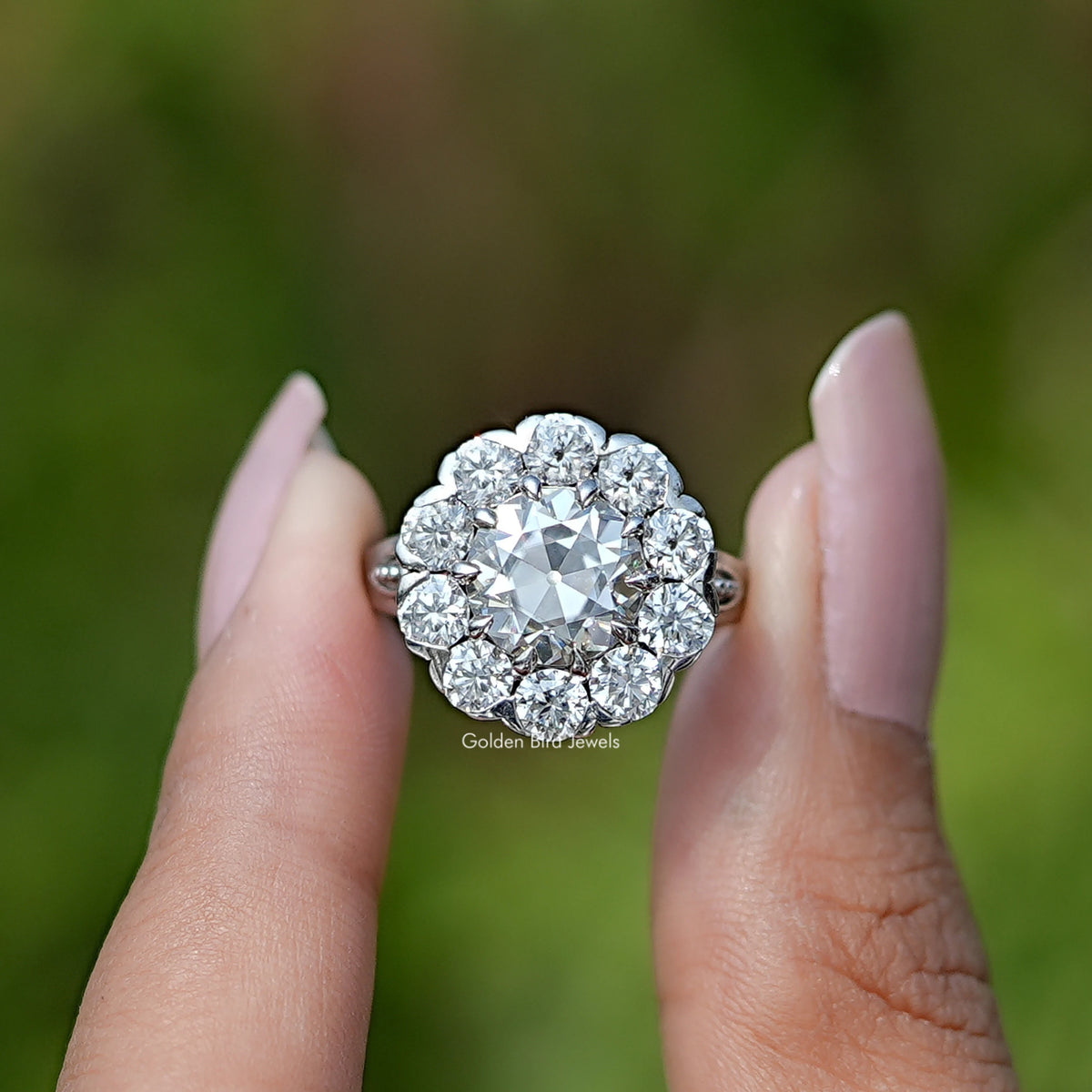 Old European Round Cut Moissanite Halo Ring