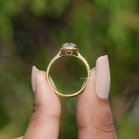 Back view of Old European Round Moissanite Solitaire Ring in secure setting