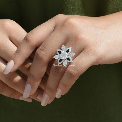 View of Old European Round Cut Moissanite Ring In Finger