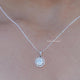 Close up view of Old European Round Lab Diamond Halo Pendant