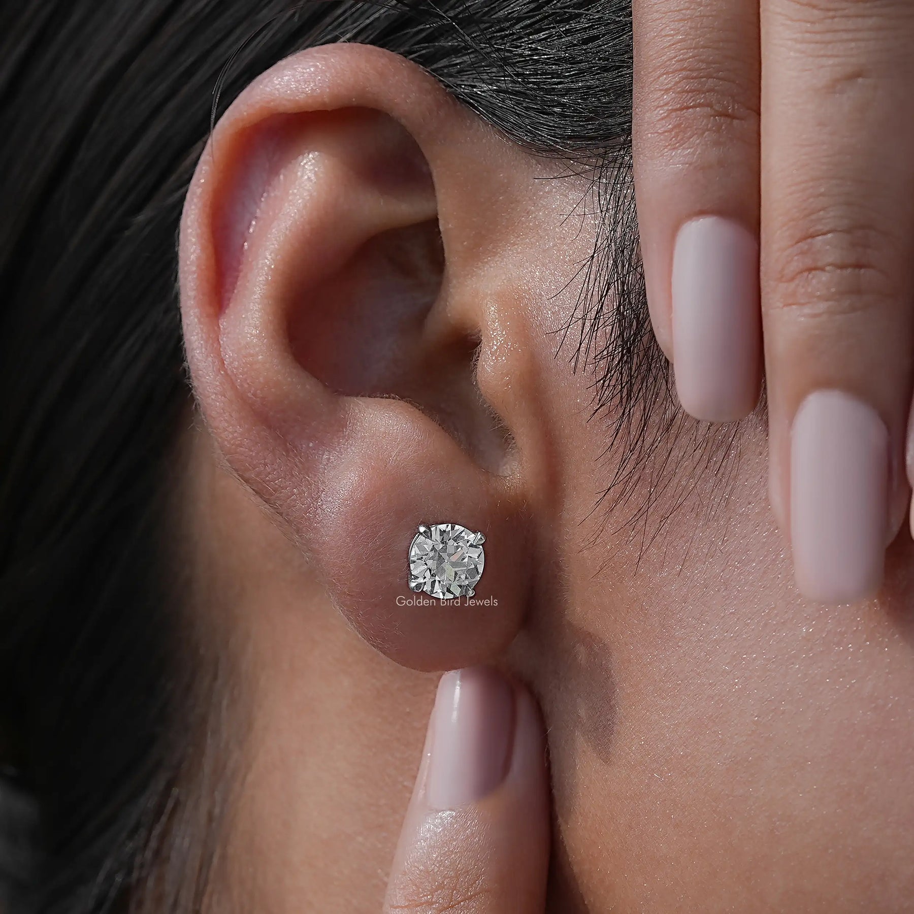 [Lab Grown Round Cut Diamond Stud Earrings]-[Golden Bird Jewels]