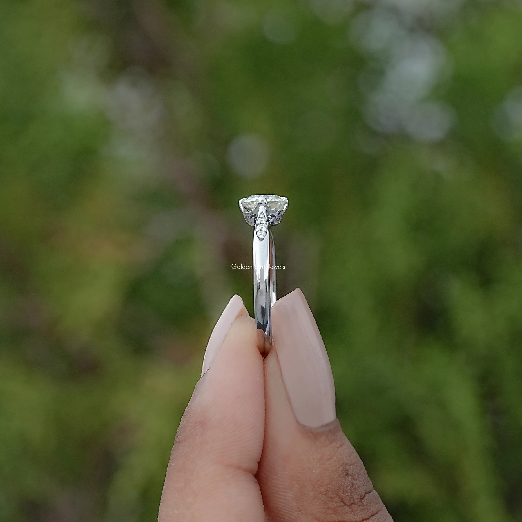 Side View of Old European Round Moissanite Solitaire Ring