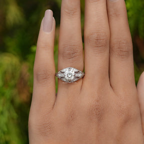 OEC Round Moissanite Art Deco Engagement Ring