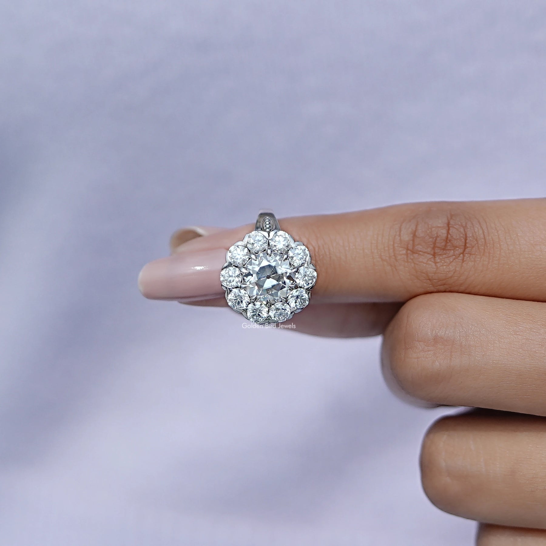 Old European Round Cut Moissanite Halo Ring