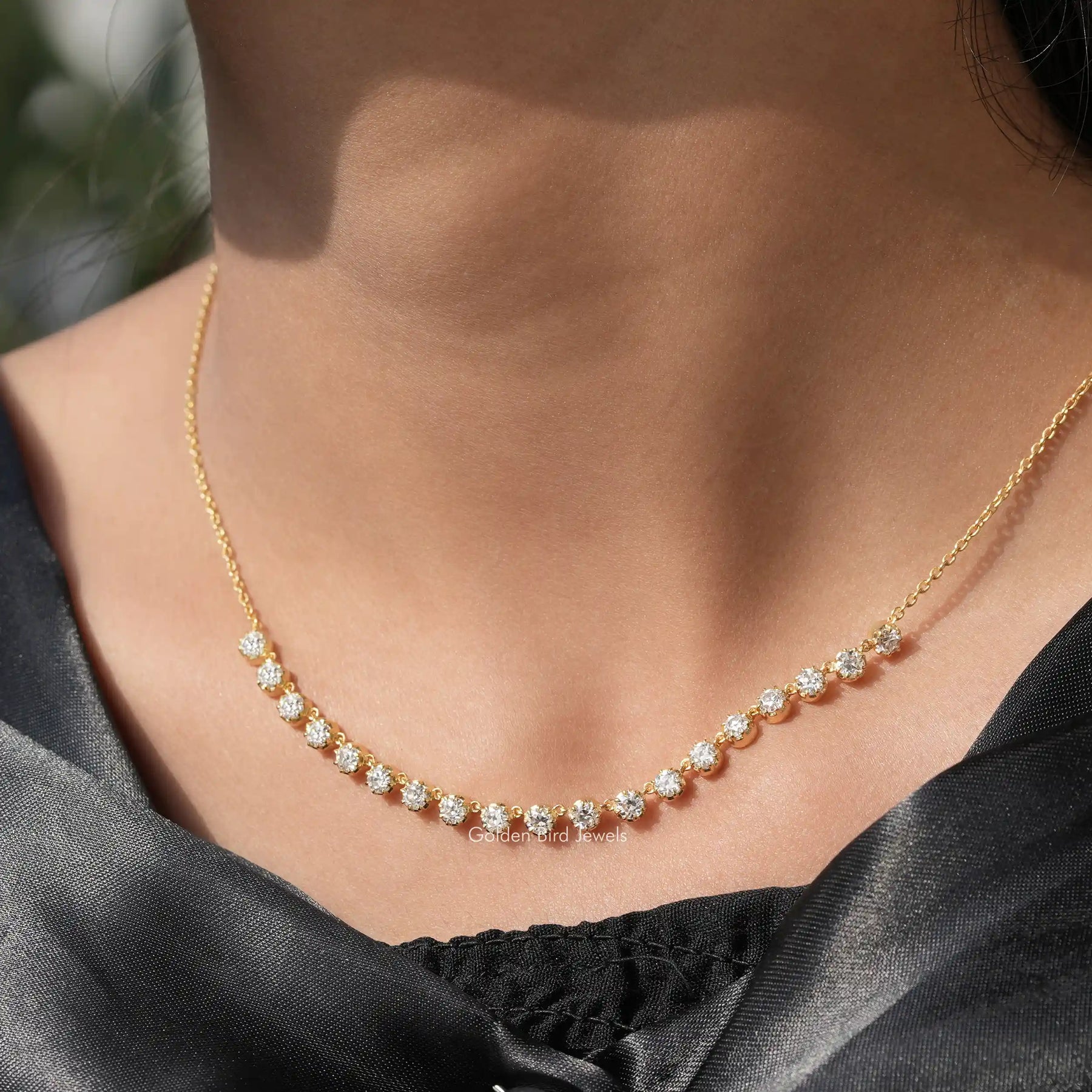 [Moissanite Round Cut Necklace]-[Golden Bird Jewels]