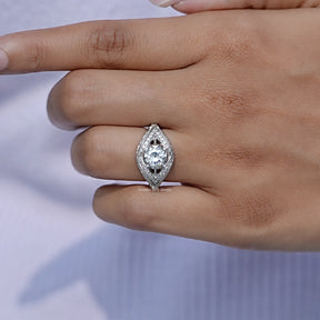 OEC Round Art Deco Moissanite Ring For Her