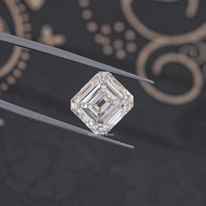 In Tweezer View Of Old Mine Asscher Cut Loose Moissanite Stone