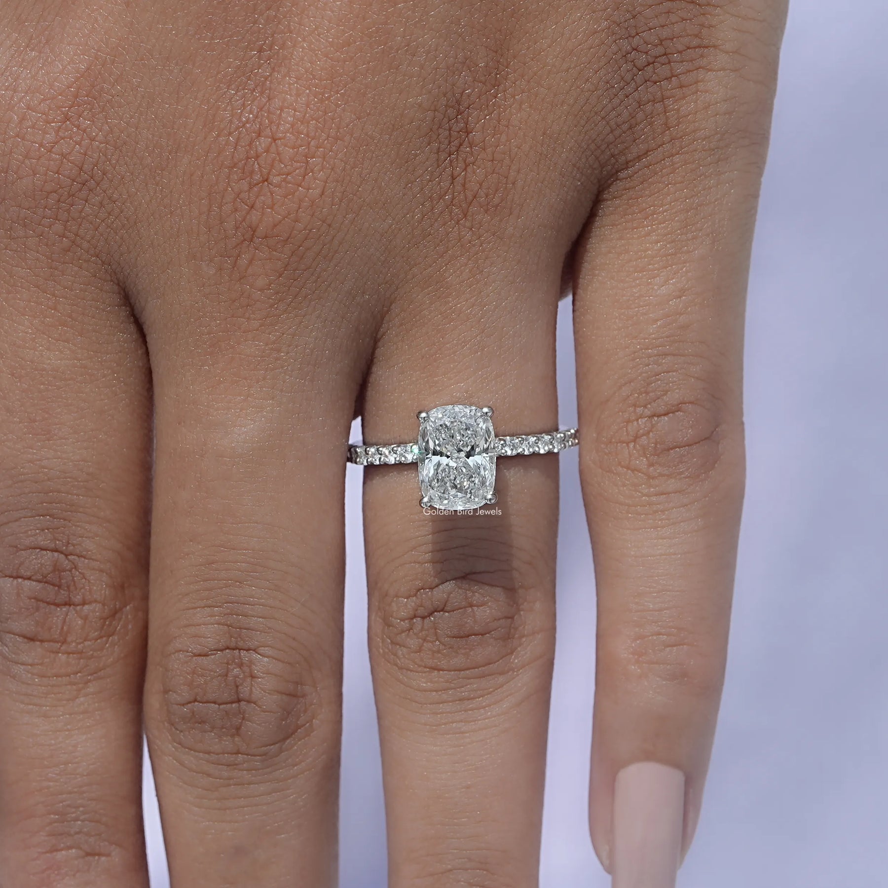 [Accent Diamond Cushion Cut Solitaire Ring]-[Golden Bird Jewels]