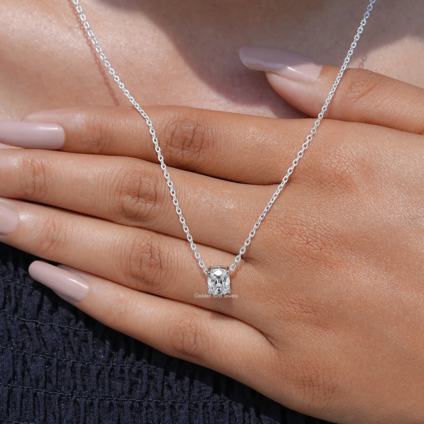 [Lab Grown Old Mine Cushion Cut Solitaire Pendant]-[Golden Bird Jewels]