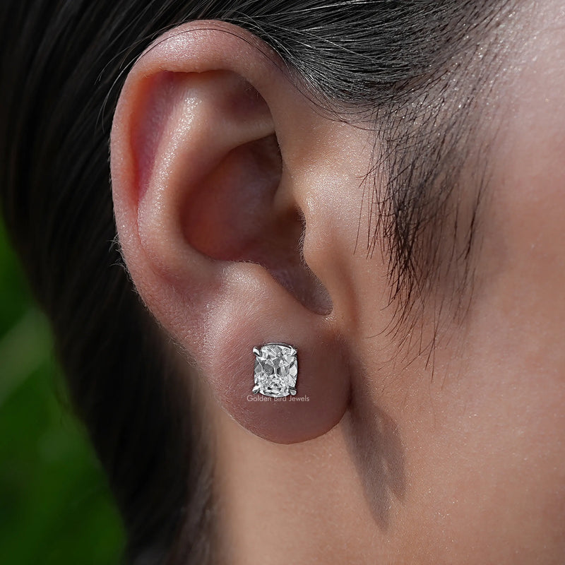 Old Mine Cushion Cut Diamond Solitaire Earrings