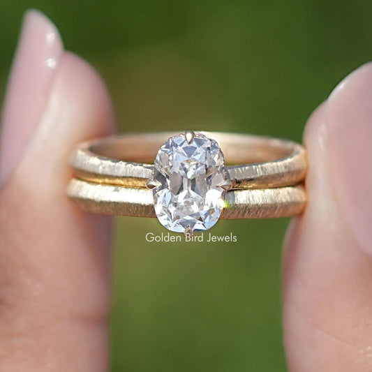 View Of Round Cut Old Mine Cushion Cut Lab Diamond Bridal Ring Set
