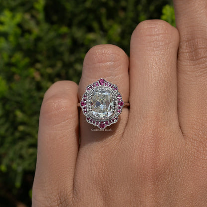Old Mine Cushion Cut Moissanite Halo Ring