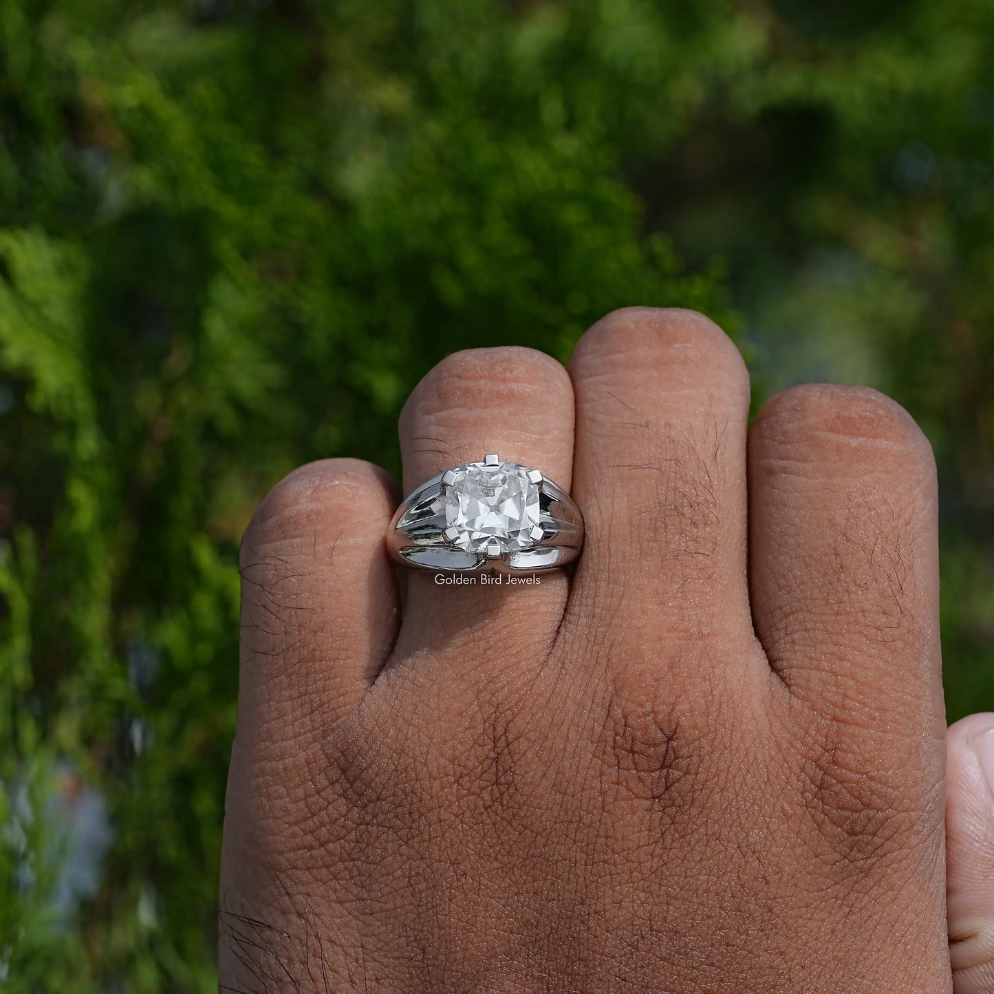 Old Mine Cushion Cut Moissanite Solitaire Ring