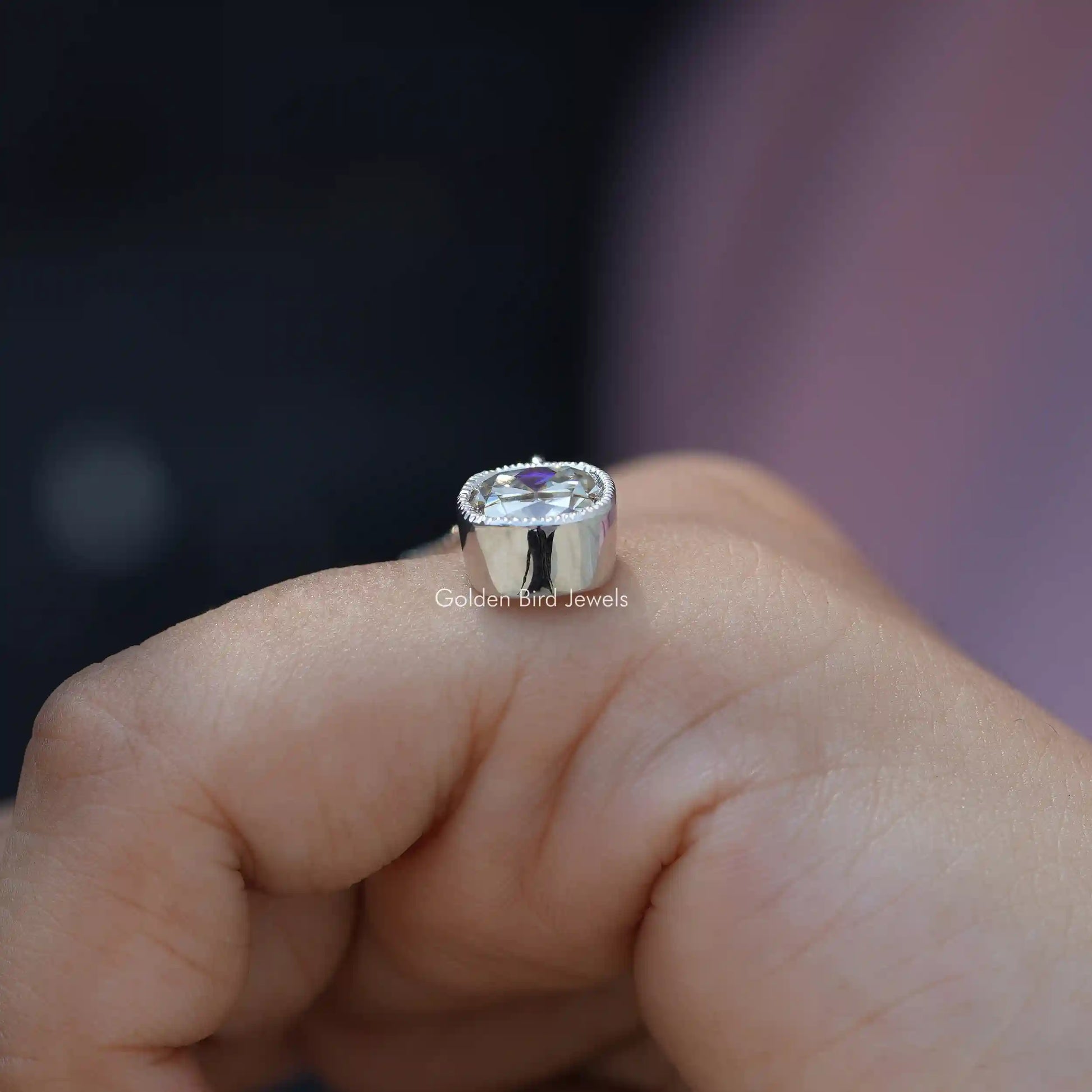 Full view of moissanite pendant in unique shape 