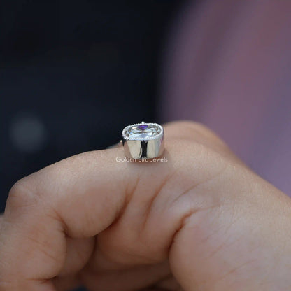 Full view of moissanite pendant in unique shape 