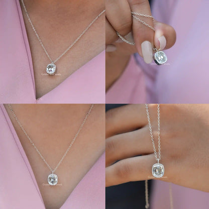 Front back side and close view of moissanite pendant 