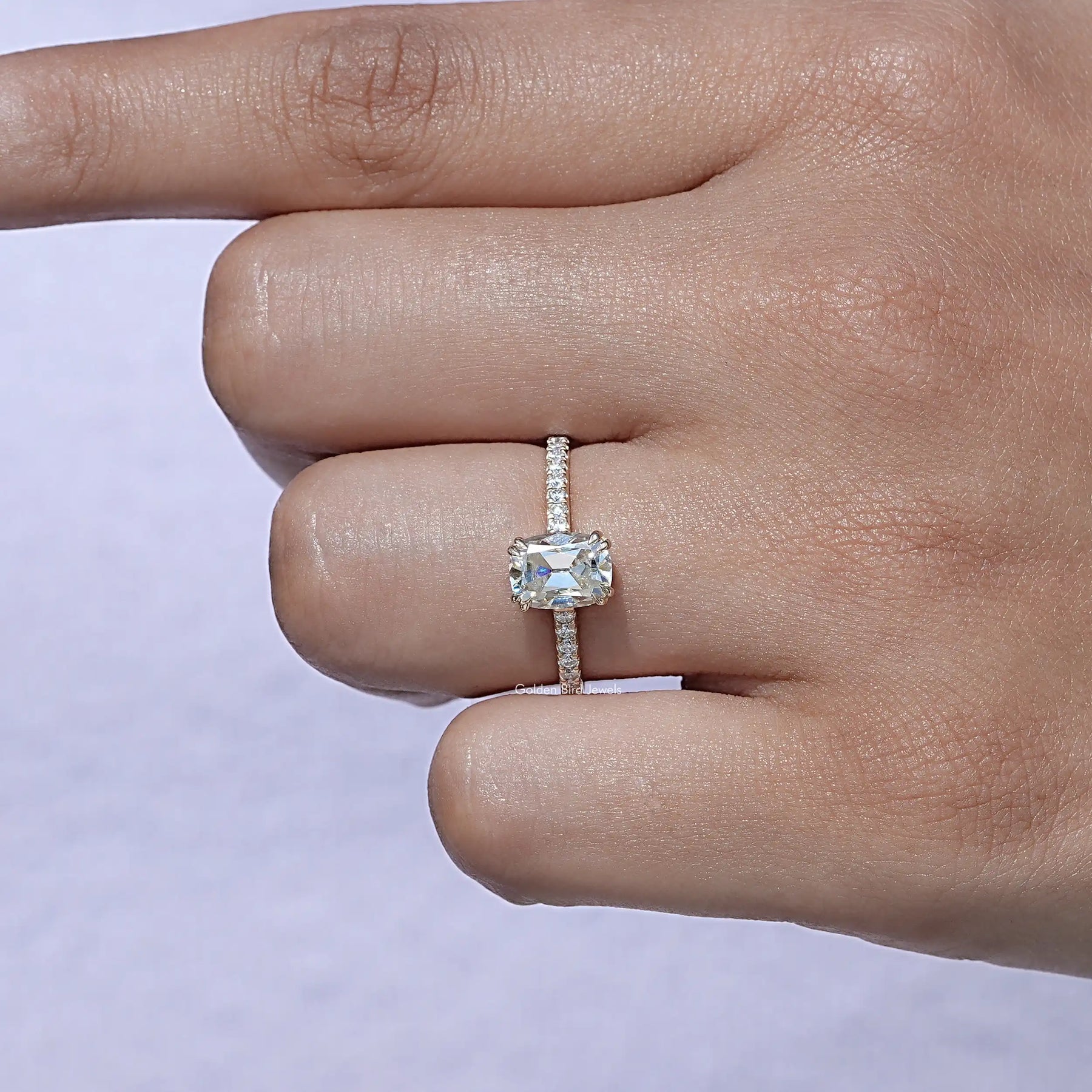 Old Mine Elongated Cushion Cut Moissanite Ring