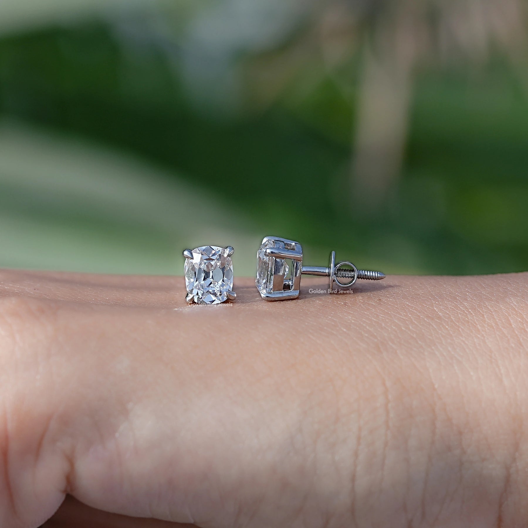 Old Mine Cushion Cut Diamond Solitaire Earrings