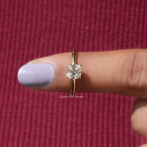 [Cushion Cut Moissanite Ring In 14K Yellow Gold]-[Golden Bird Jewels]