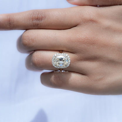 View of Cushion Cut Moissanite Solitaire Ring in prongs setting 
