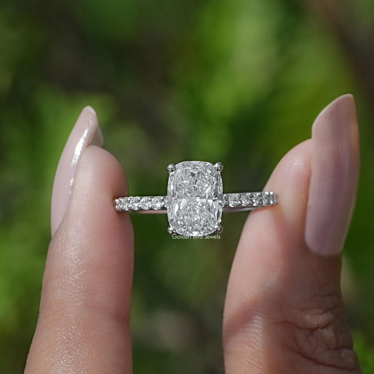 [Old Mine Cushion Cut Diamond Solitaire Ring]-[Golden Bird Jewels]