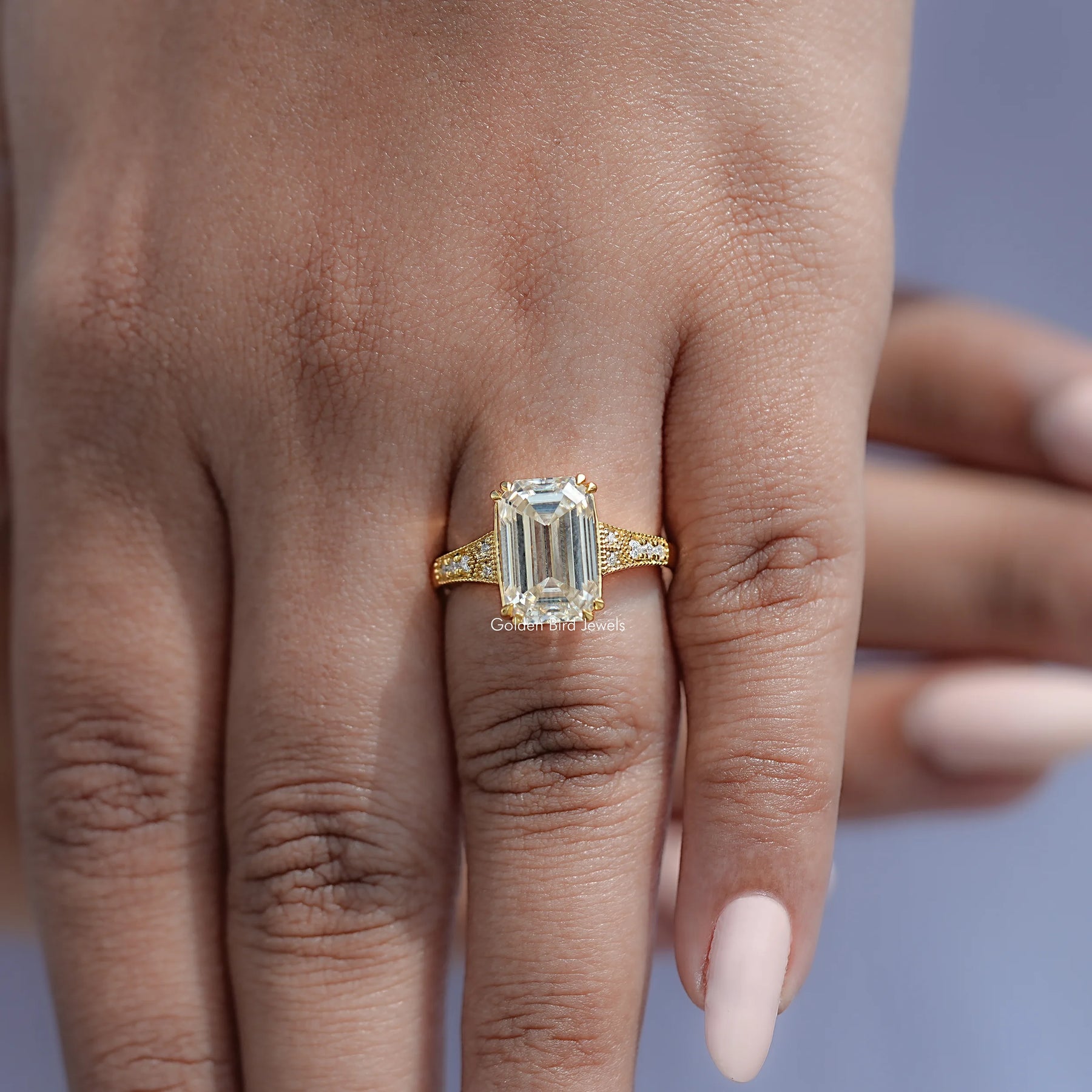 Detailed View Of Old Mine Emerald Cut Ring
