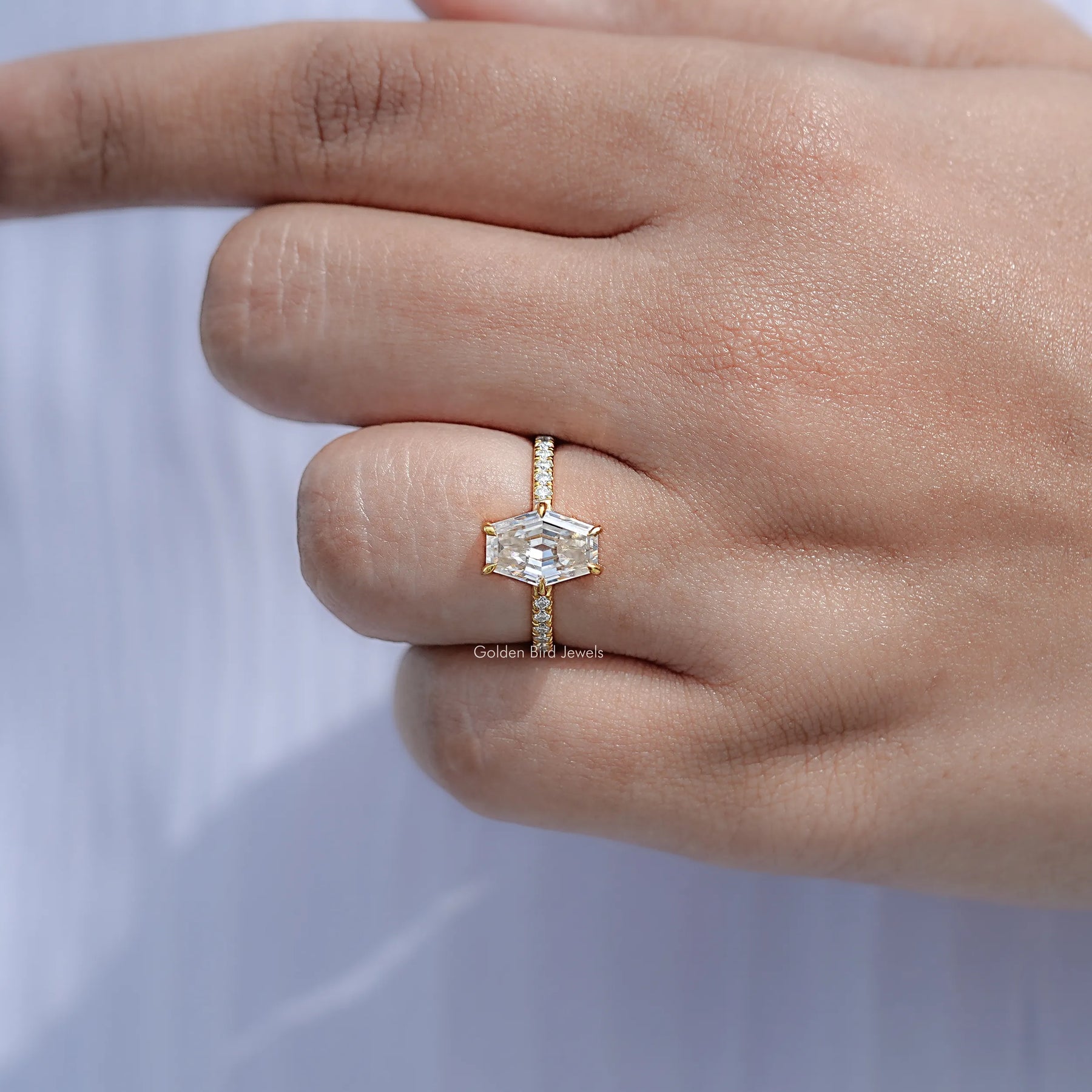 Close View Of Lozenge Moissanite Solitaire Ring