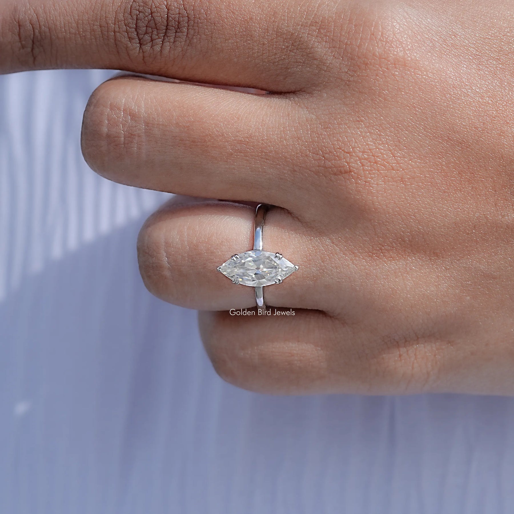 Close View Of Old Mine Marquise Moissanite Ring