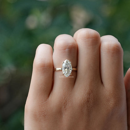 View of Old Mine Marquise Moissanite Solitaire Ring In Yellow Gold