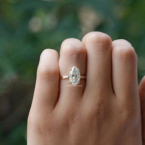 Gorgeous Old Mine Marquise Moissanite Solitaire Ring