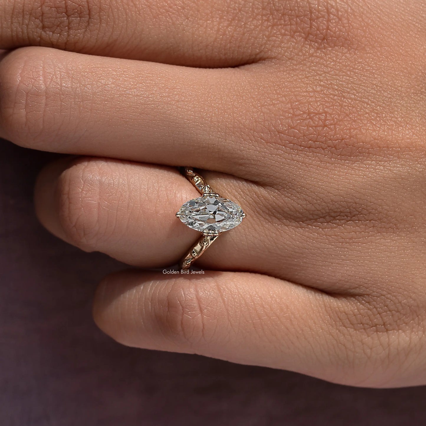 Old Mine Moval Cut Diamond curved Ring