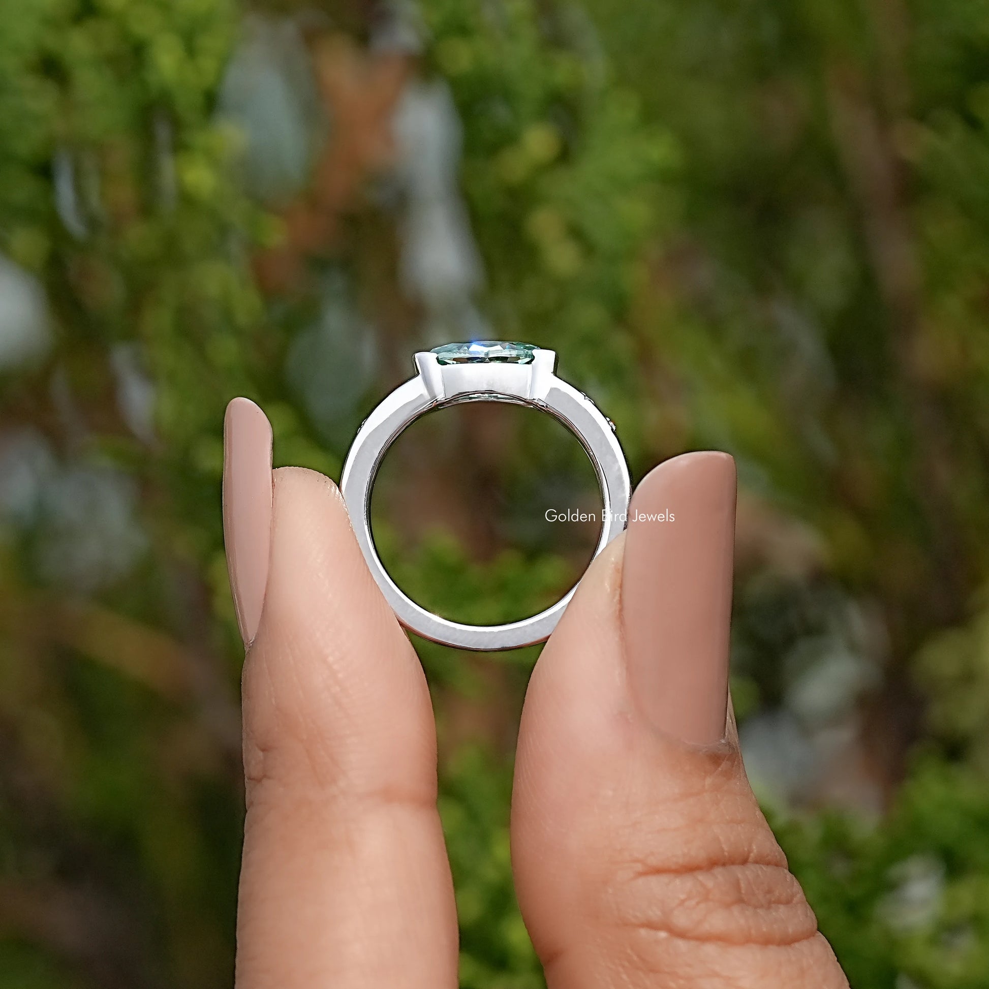 Back View Of East West Moval Moissanite Ring
